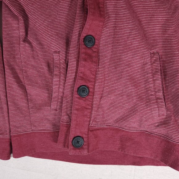 Howe Creative Workforce Cardigan Mens Large Striped Pockets Red Burgundy FLAW - Picture 11 of 16
